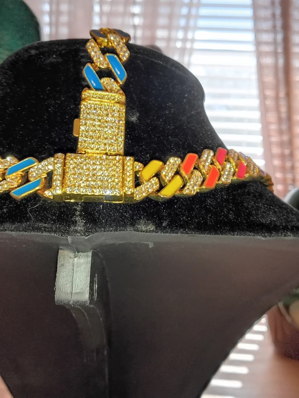 Gold-Tone Multicolor Link Necklace - Vibrant Enamel Statement - Picture 2 of 2